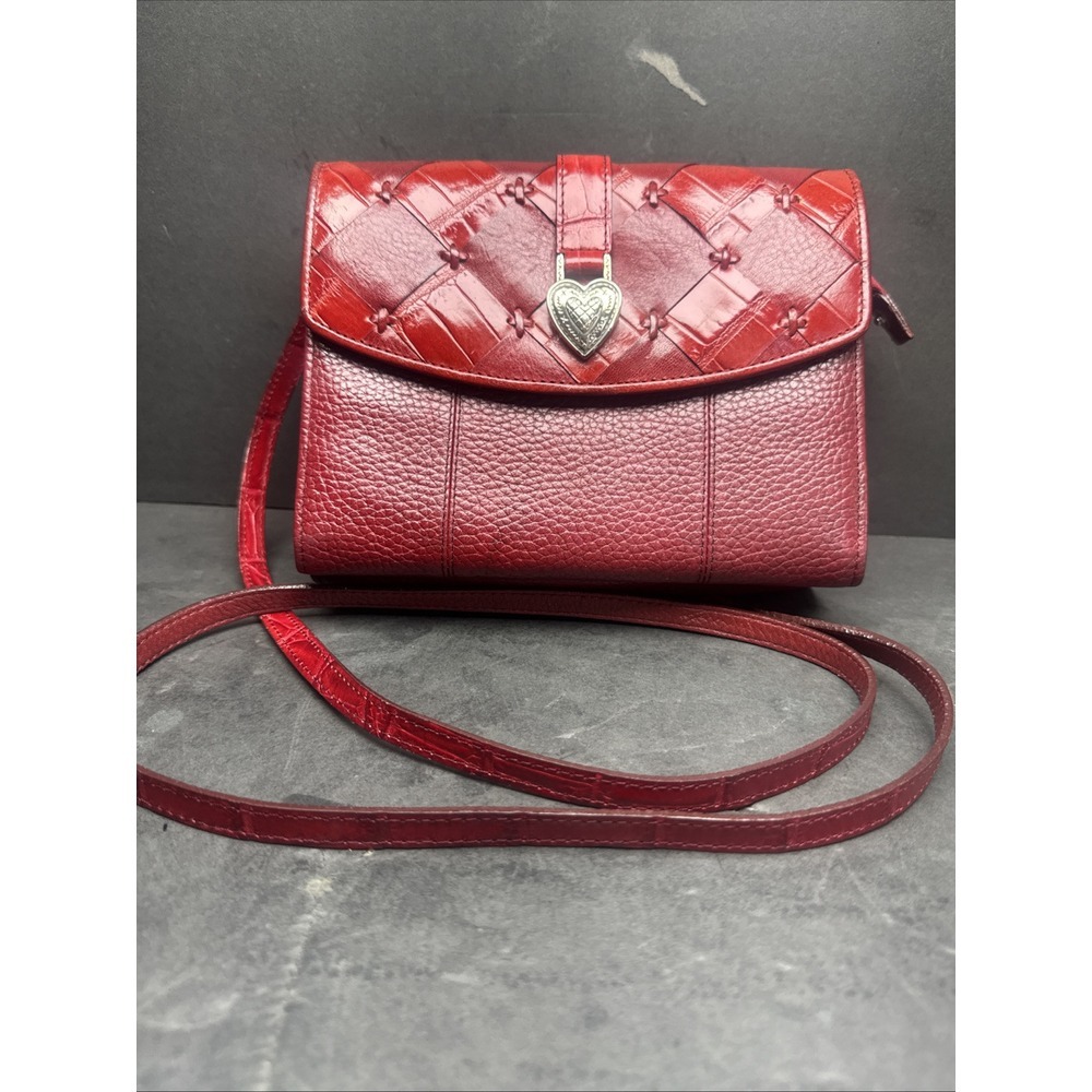 Brighton Women Shoulder Bag Detachable Strap Red Silver Plated Swivel Buckle